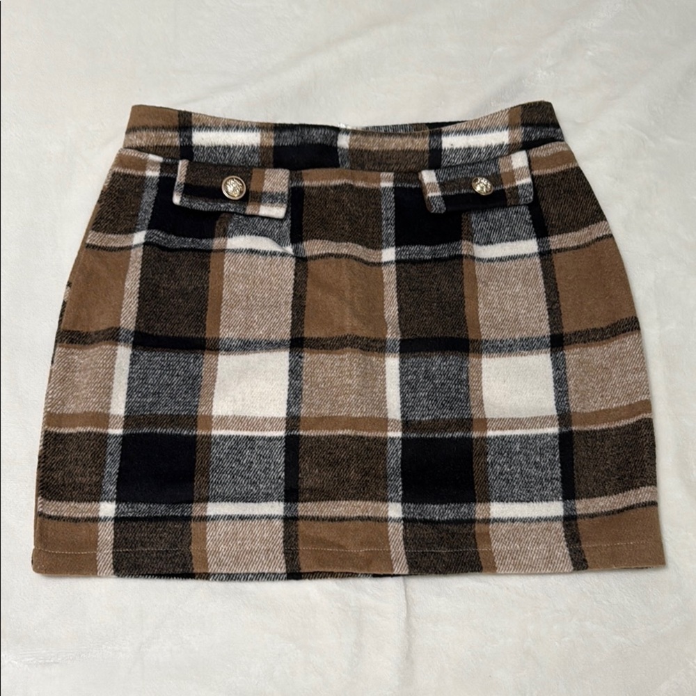 Plaid Mini Skirt in Brown and Black from Shein never used size 8/10 (L)